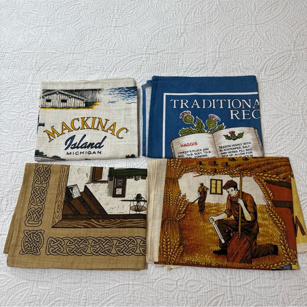 VTG (4) GLEN APPIN, Etc, Linen Cotton Tea Towel SCOTLAND Recipe Whisky Assorted‎